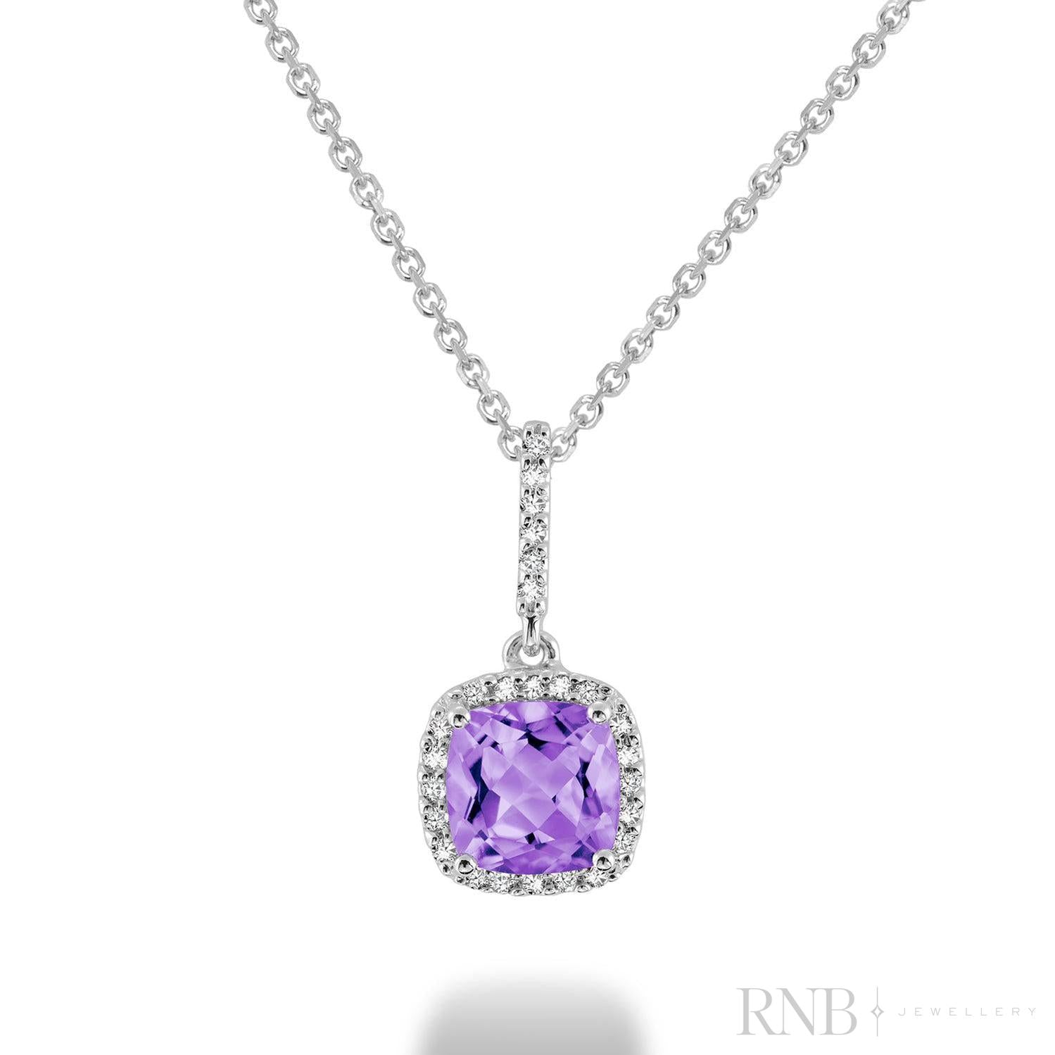 Cushion Cut Precious Stone & Diamond Halo Pendant
