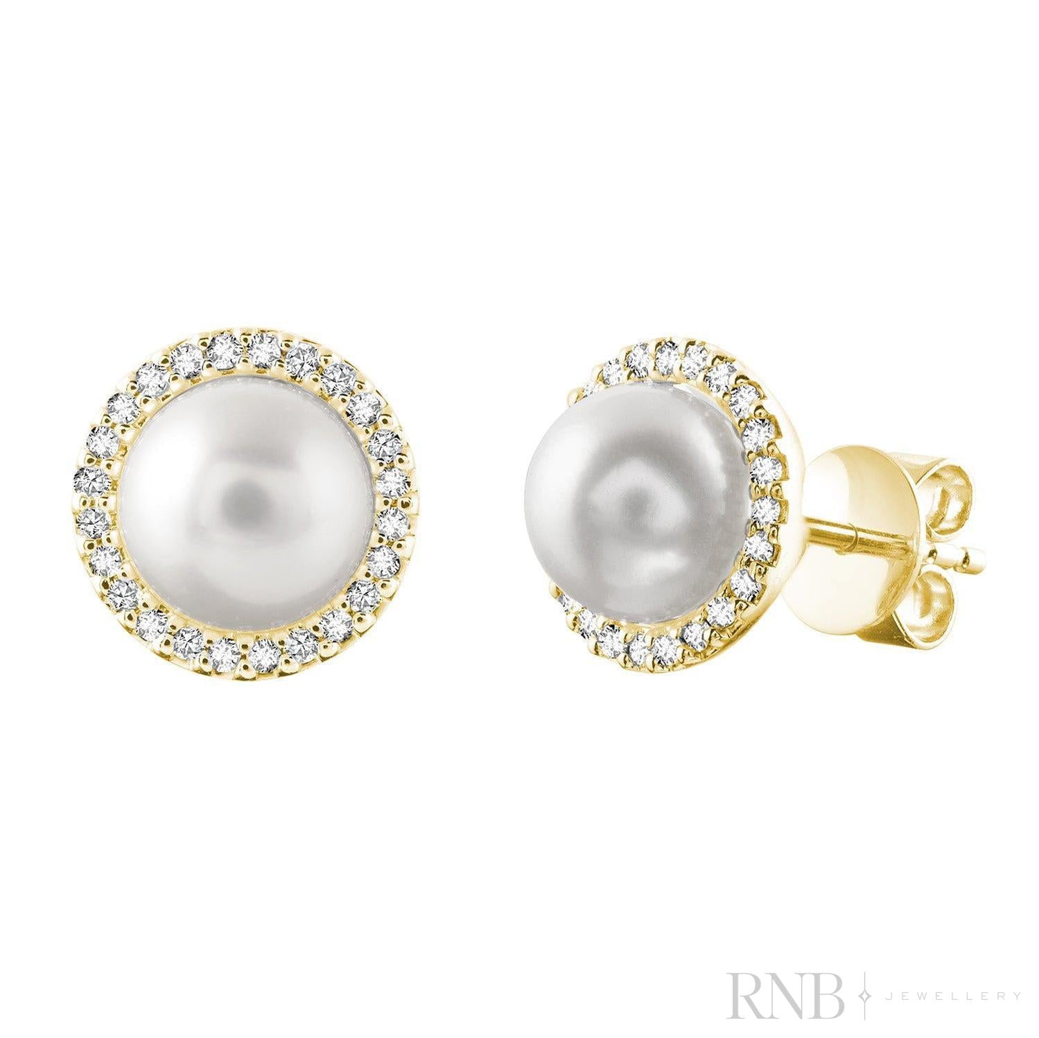 Cultured Pearl & Diamond Halo Stud Earrings