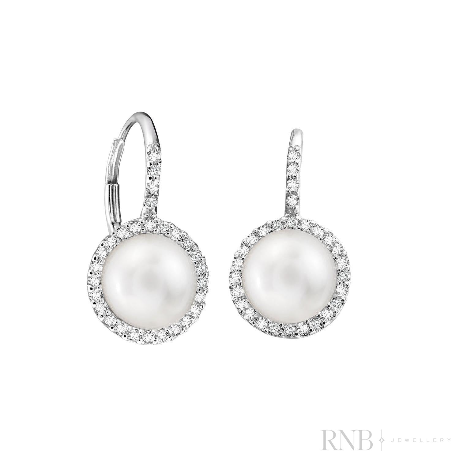 Cultured Pearl & Diamond Halo Dangle Earrings