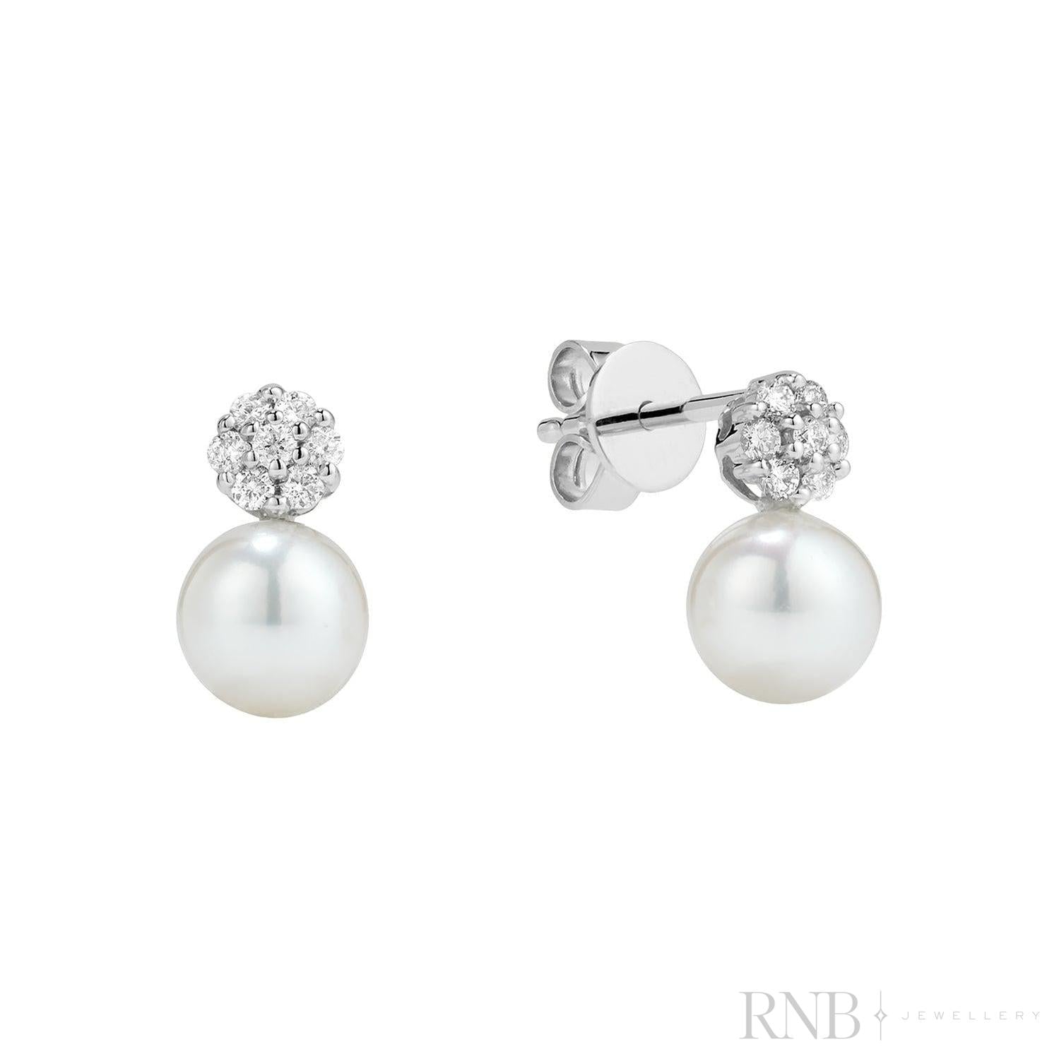 Cultured Pearl & Pave Round Diamond Stud Earrings