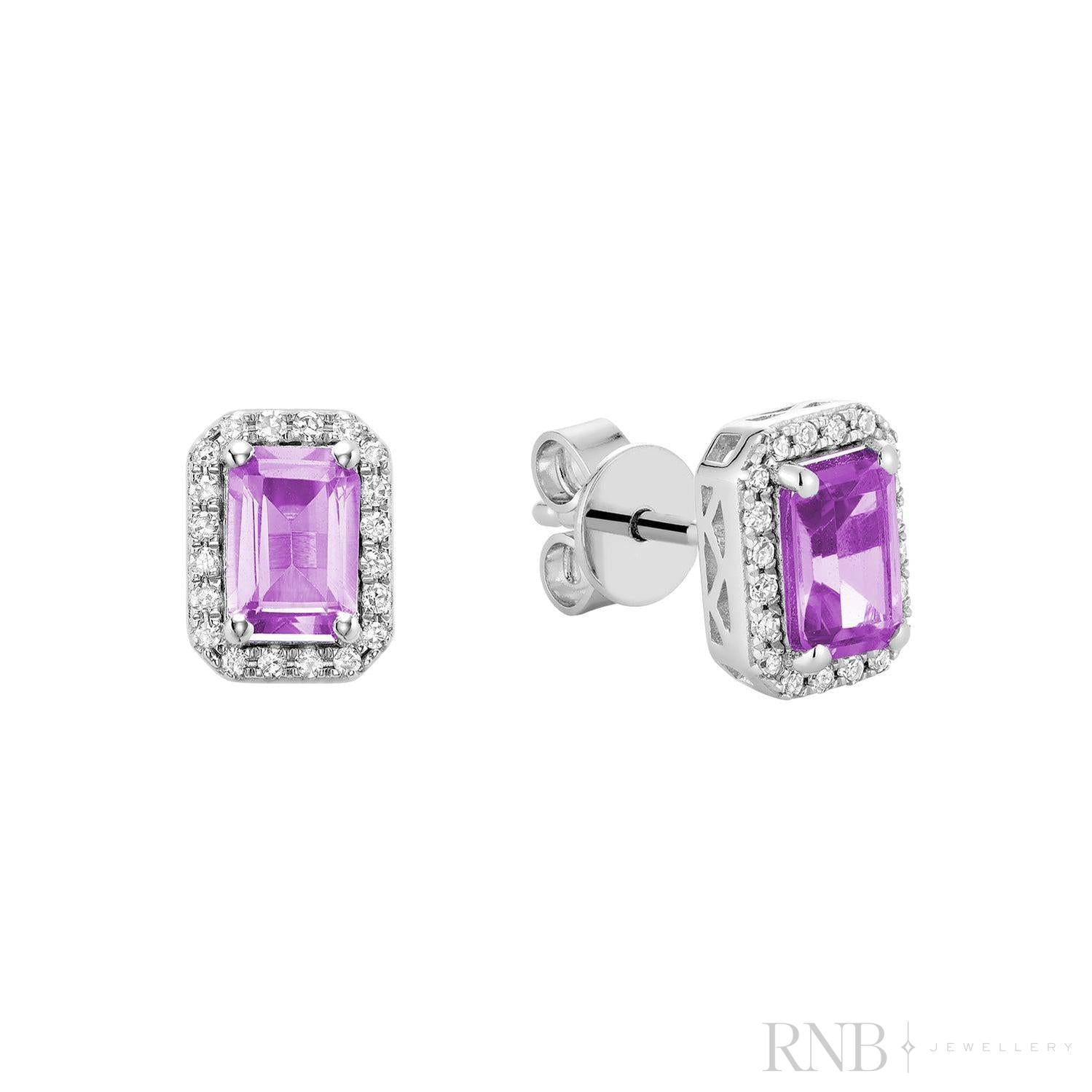 Emerald Cut Colored Stone & Diamond Halo Stud Earrings