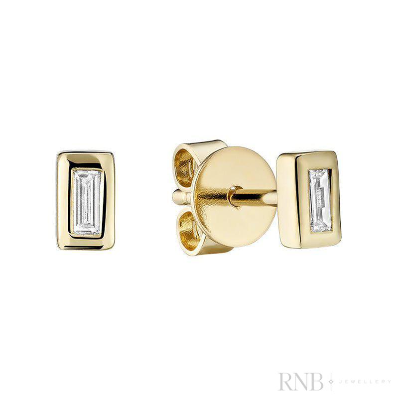 Baguette Bezel Diamond Stud Earrings
