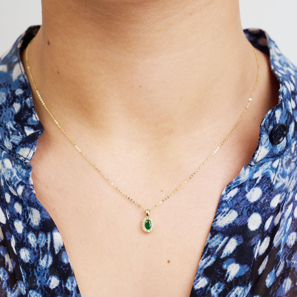 Oval Precious Stone & Halo Diamond Pendant-RNB Jewellery