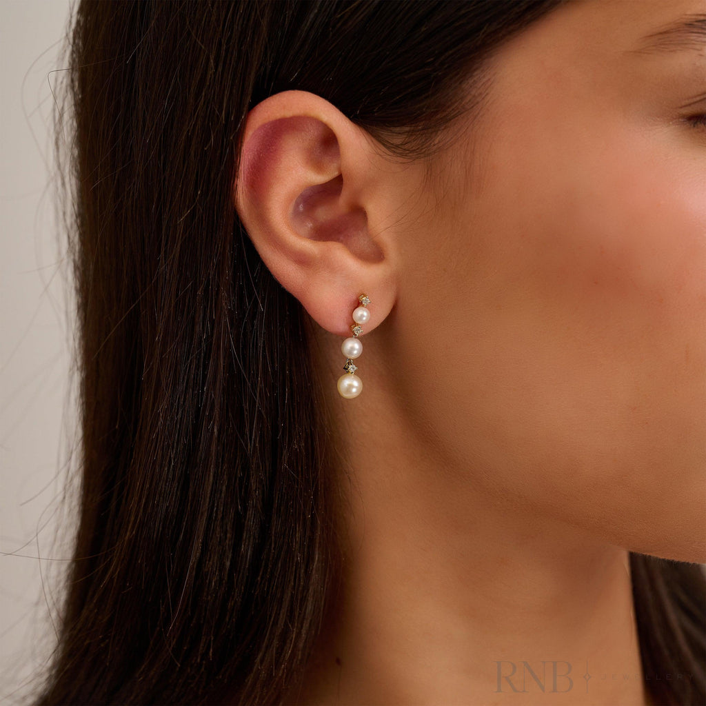 Cultured Pearl & Diamonds Stud Earrings-RNB Jewellery