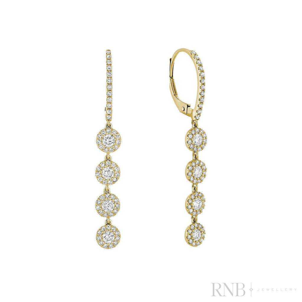 Quadruple Halo Dangle Diamond Earrings-RNB Jewellery